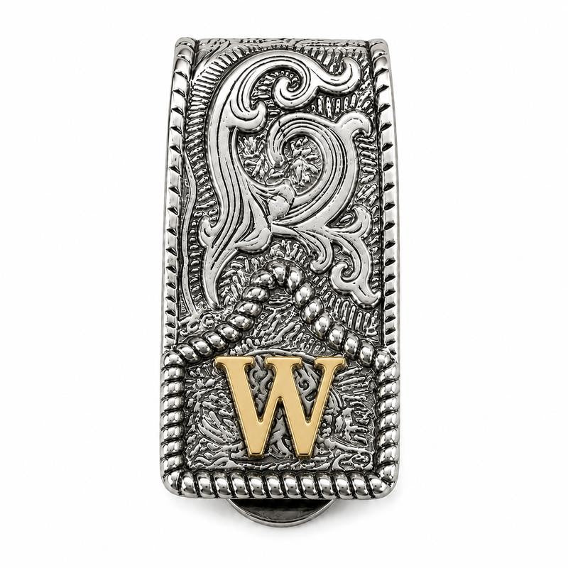 Western Scroll Initial Money Clip