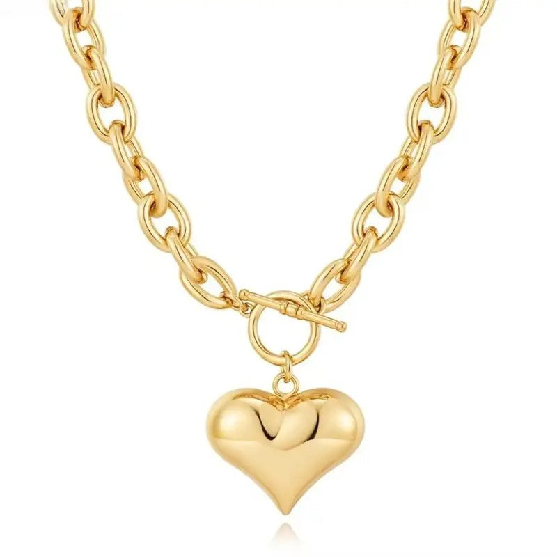 Puffy Heart Curb Chain Necklace