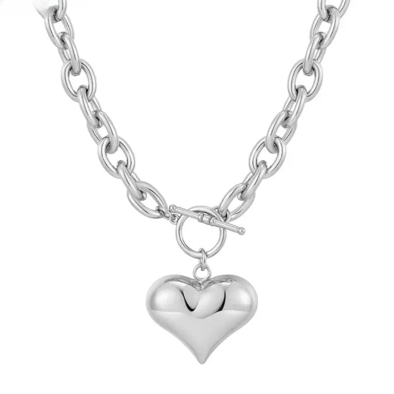 Puffy Heart Curb Chain Necklace