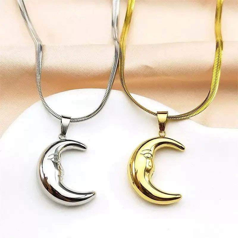 Crescent Moon Face Necklace