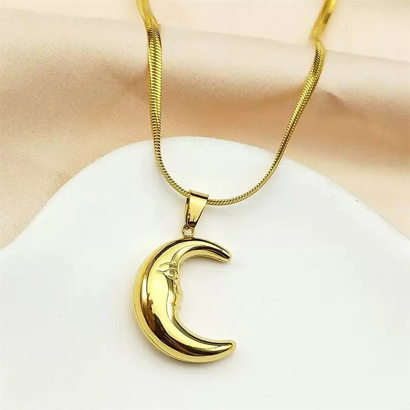 Crescent Moon Face Necklace