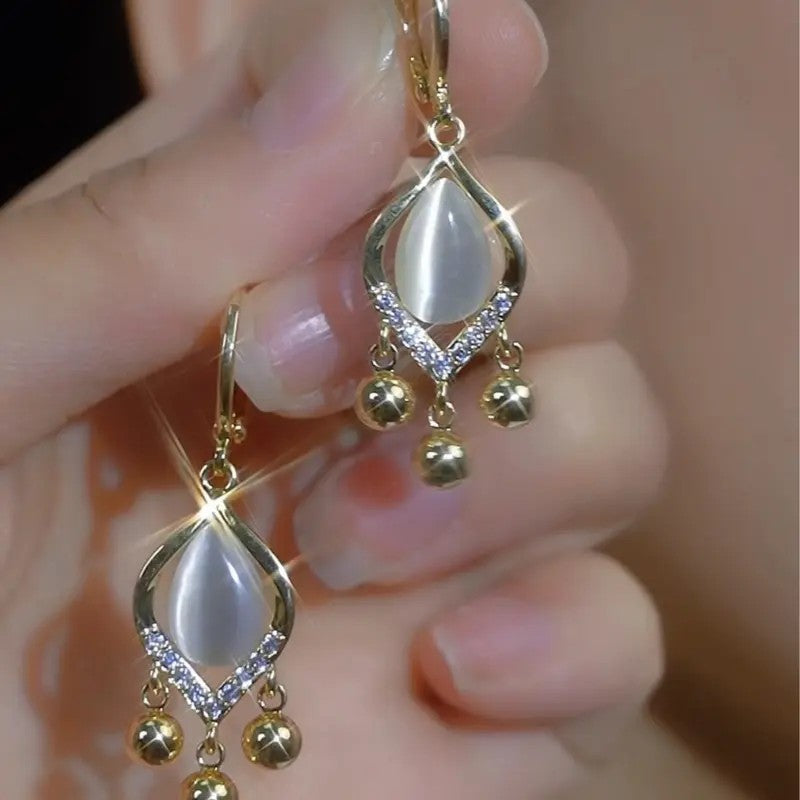 White Stone Drop Earrings