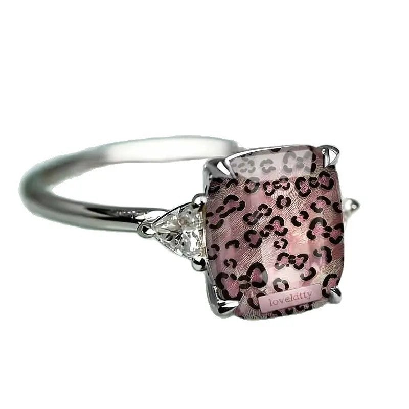 Pink Leopard Rectangle Ring