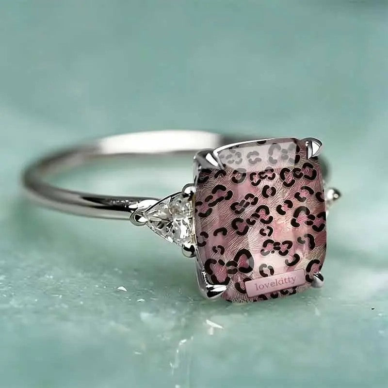 Pink Leopard Rectangle Ring