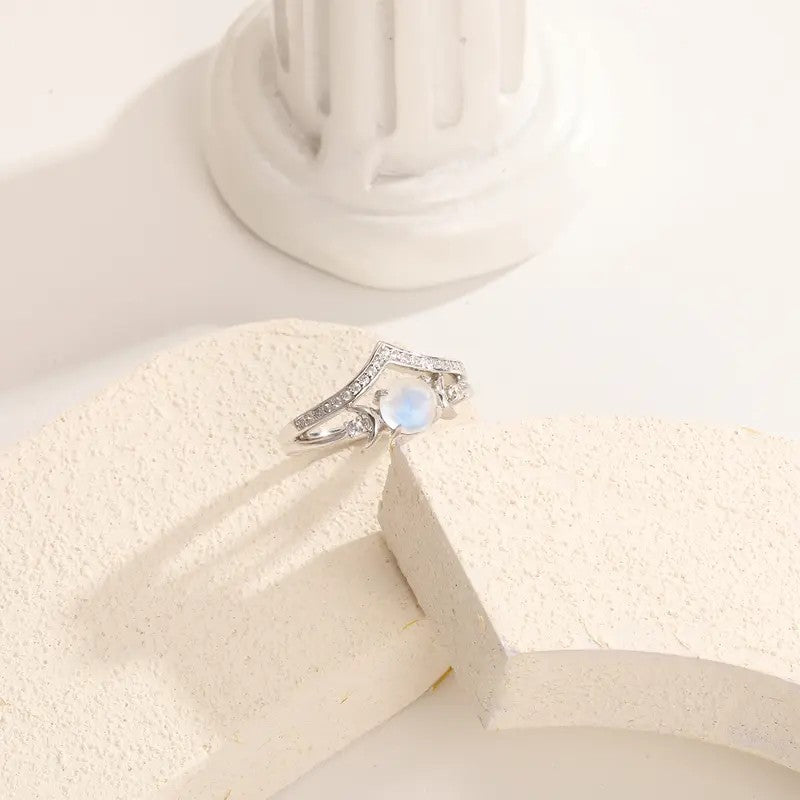 Triple Moonstone Pave Ring