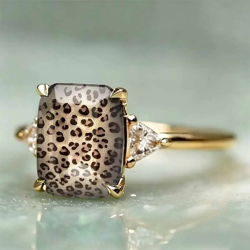 Leopard Print Square Statement Ring