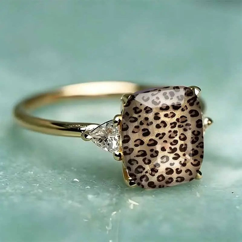 Leopard Print Square Statement Ring