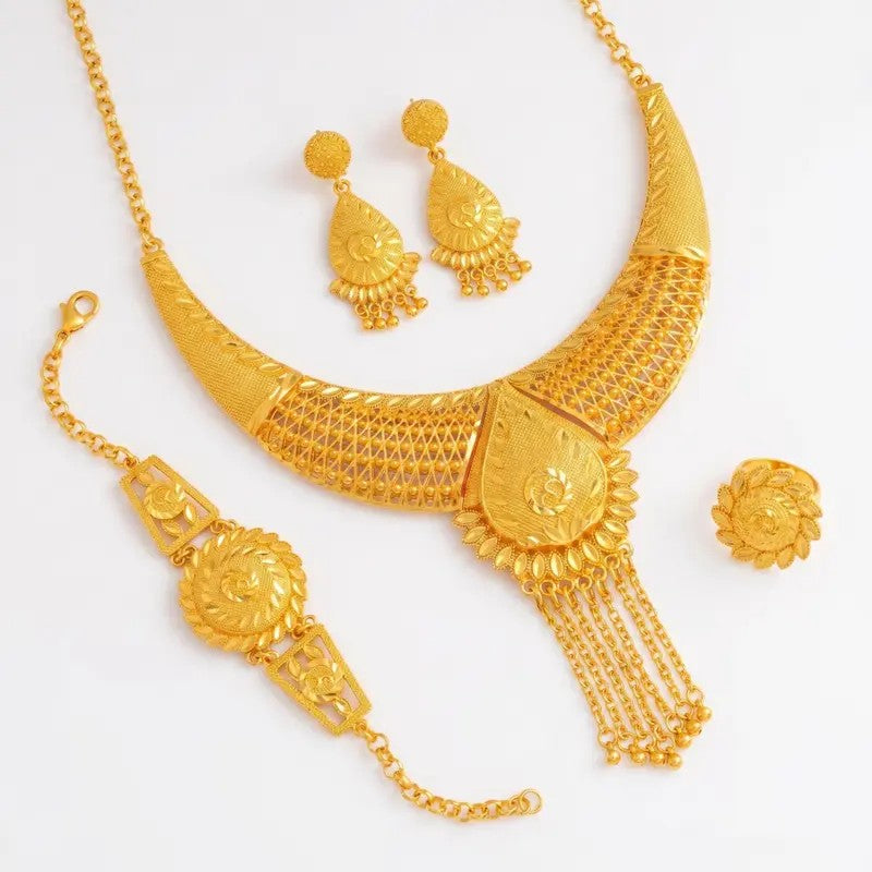 Ornate Floral Collar Necklace Set