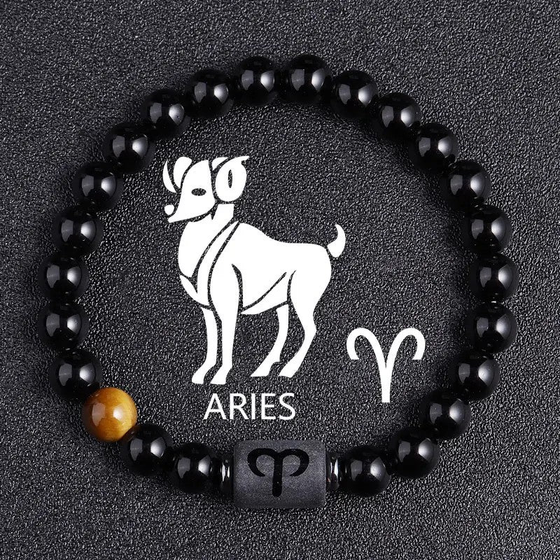 Black Beaded Zodiac Charm Bracelet