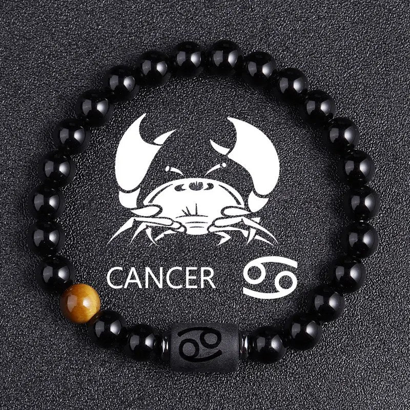 Black Beaded Zodiac Charm Bracelet