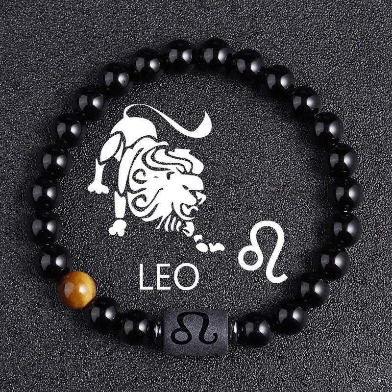 Black Beaded Zodiac Charm Bracelet