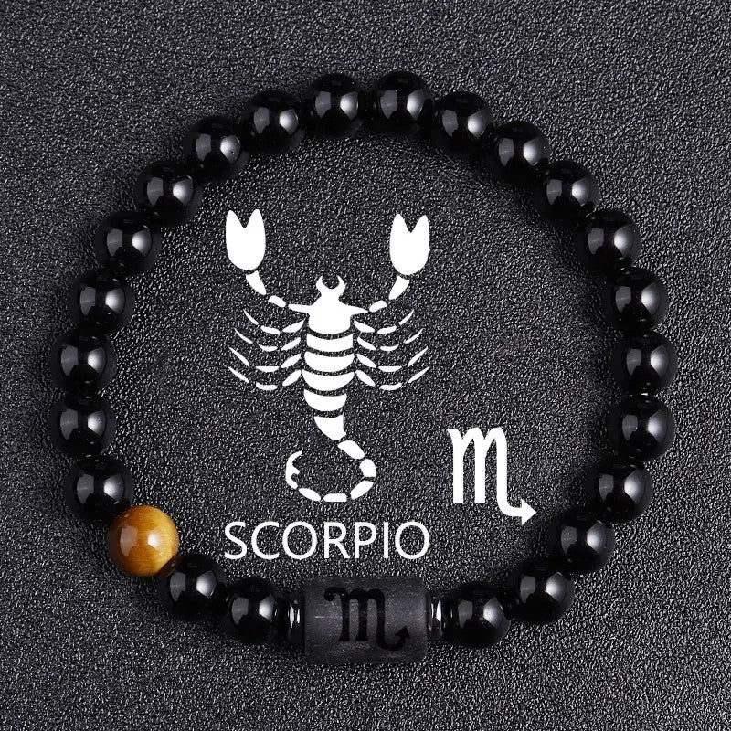 Black Beaded Zodiac Charm Bracelet
