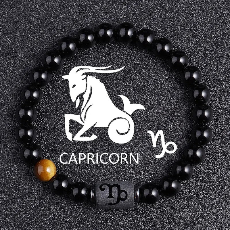 Black Beaded Zodiac Charm Bracelet
