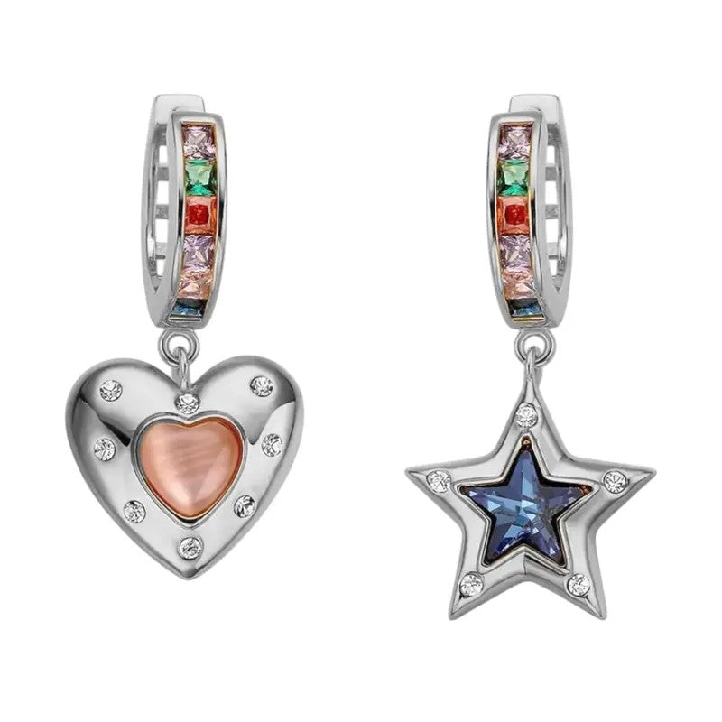 Colorful Heart & Star Dangle Hoop Earrings