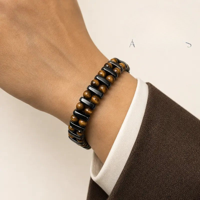 Tiger Eye & Black Bead Double Strand Bracelet