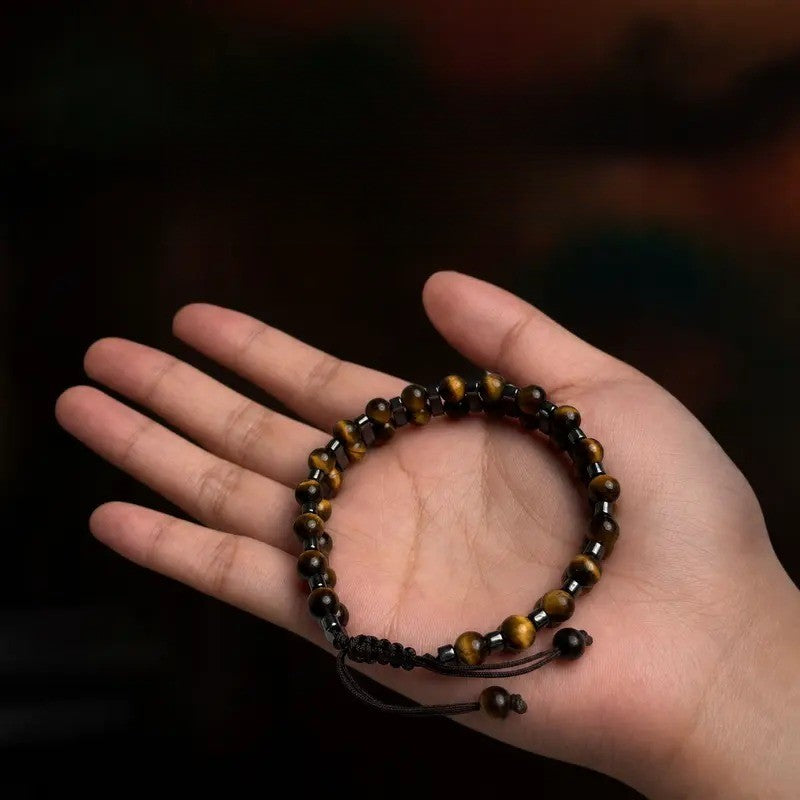 Tiger Eye & Black Bead Double Strand Bracelet
