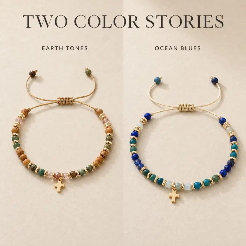 Multicolor Stone Cross Bracelet
