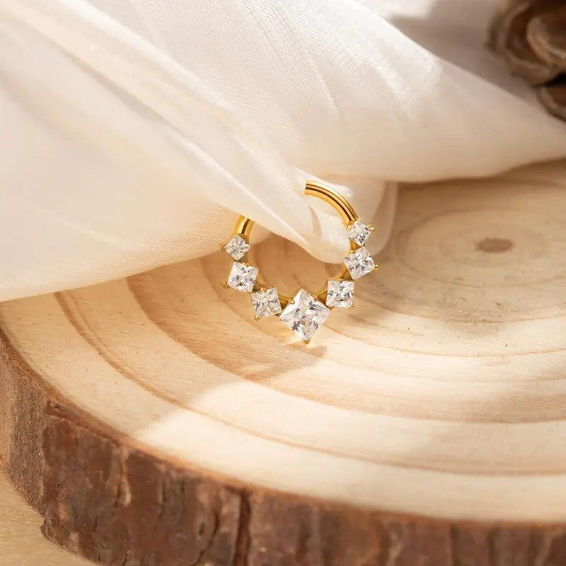 Princess Cut Crystal Hinged Hoop