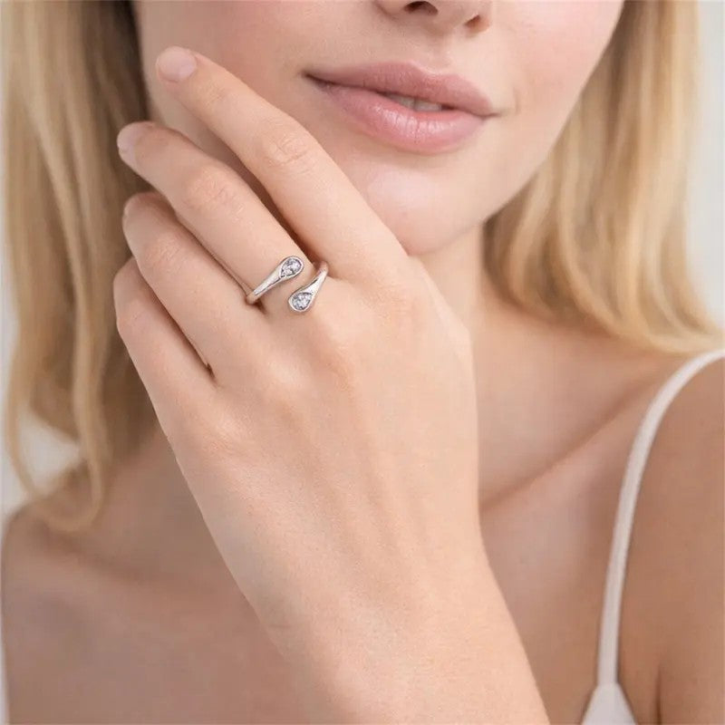 Pear Crystal Bypass Ring