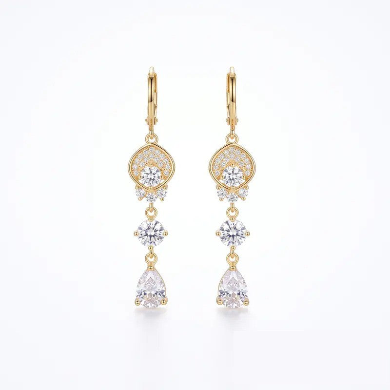 Crystal Pave Teardrop Tiered Earrings