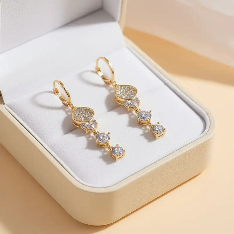 Crystal Pave Teardrop Tiered Earrings