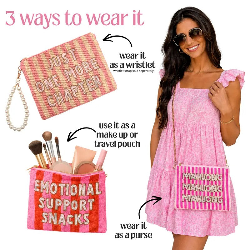 Beaded Striped Zip Pouch