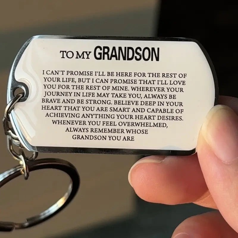 To My Grandson Engraved Dog Tag Keychain