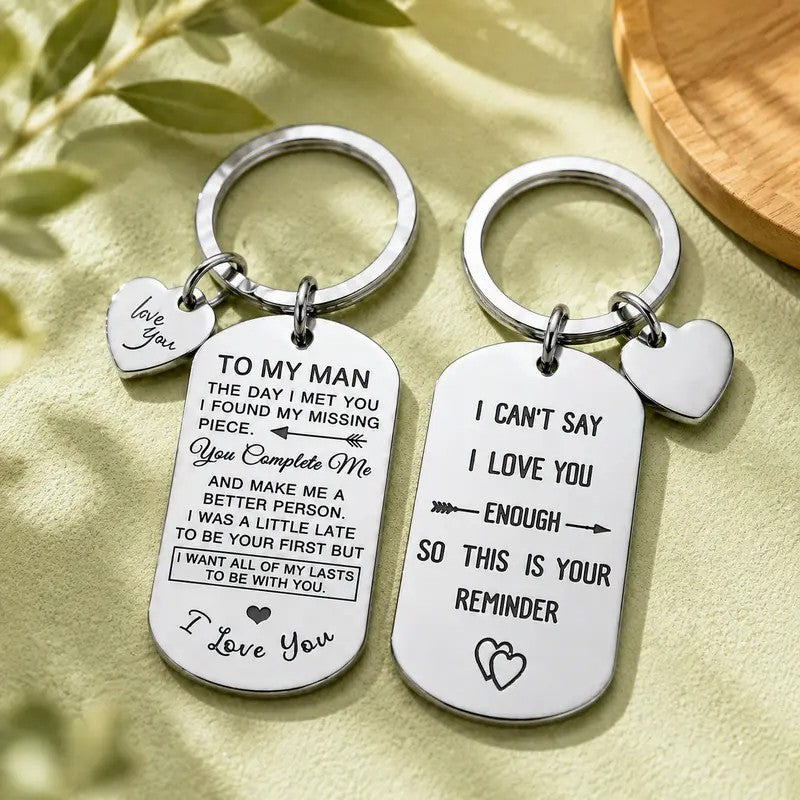 Engraved Love Message Keychain Set