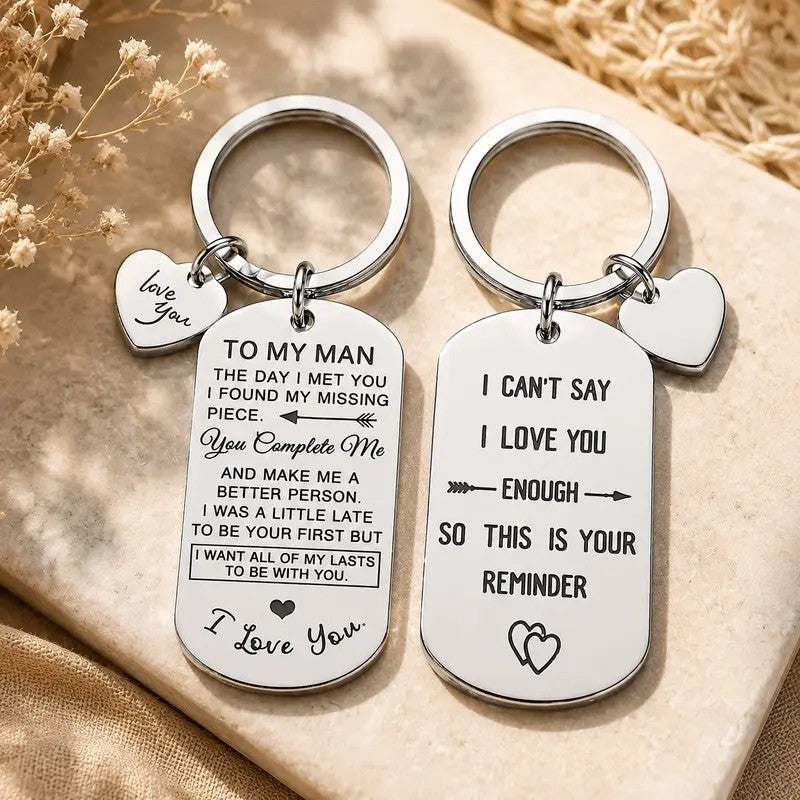 Engraved Love Message Keychain Set
