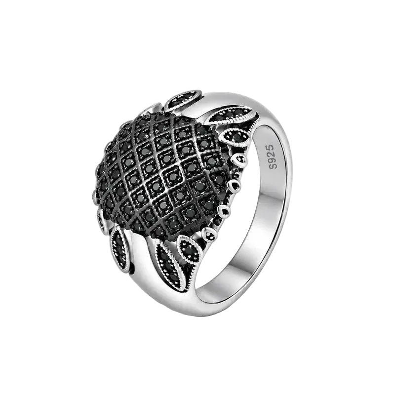 Black Crystal Lattice Statement Ring
