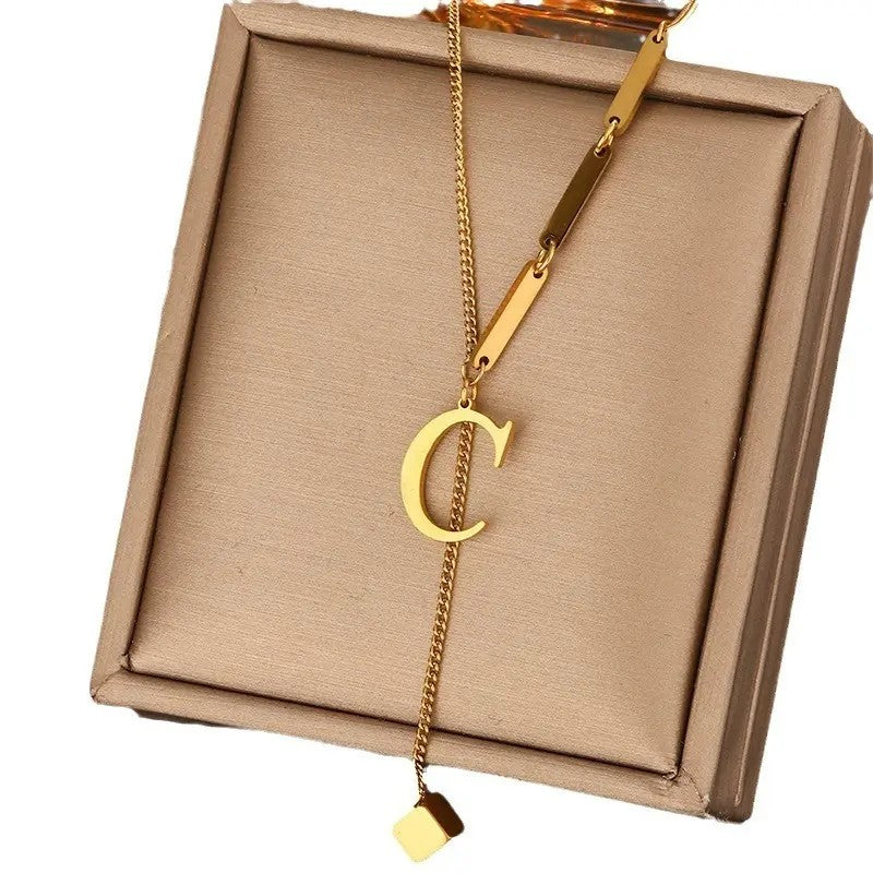 Crescent Moon Initial Lariat Necklace