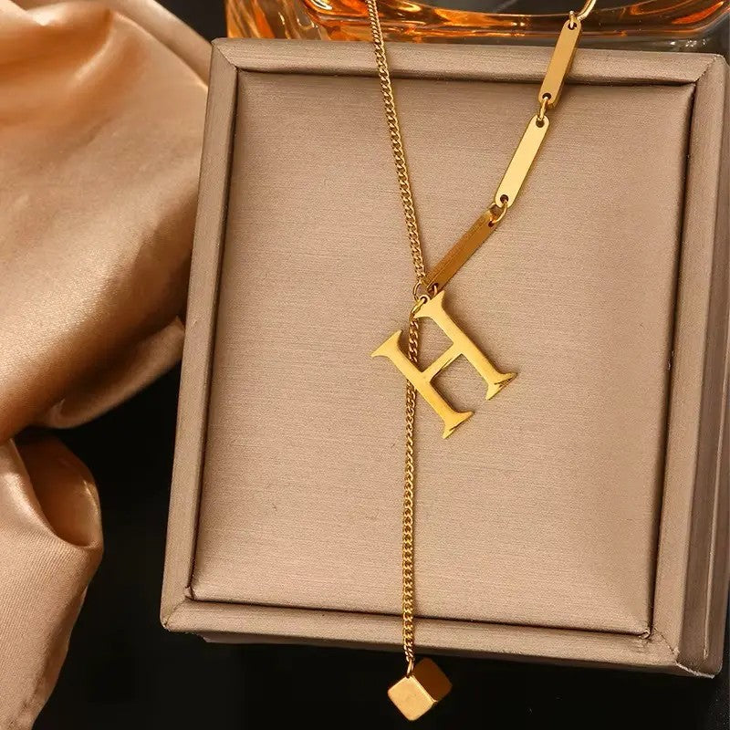Crescent Moon Initial Lariat Necklace