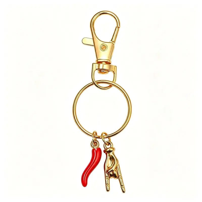 Red Horn & Hand Charm Keychain