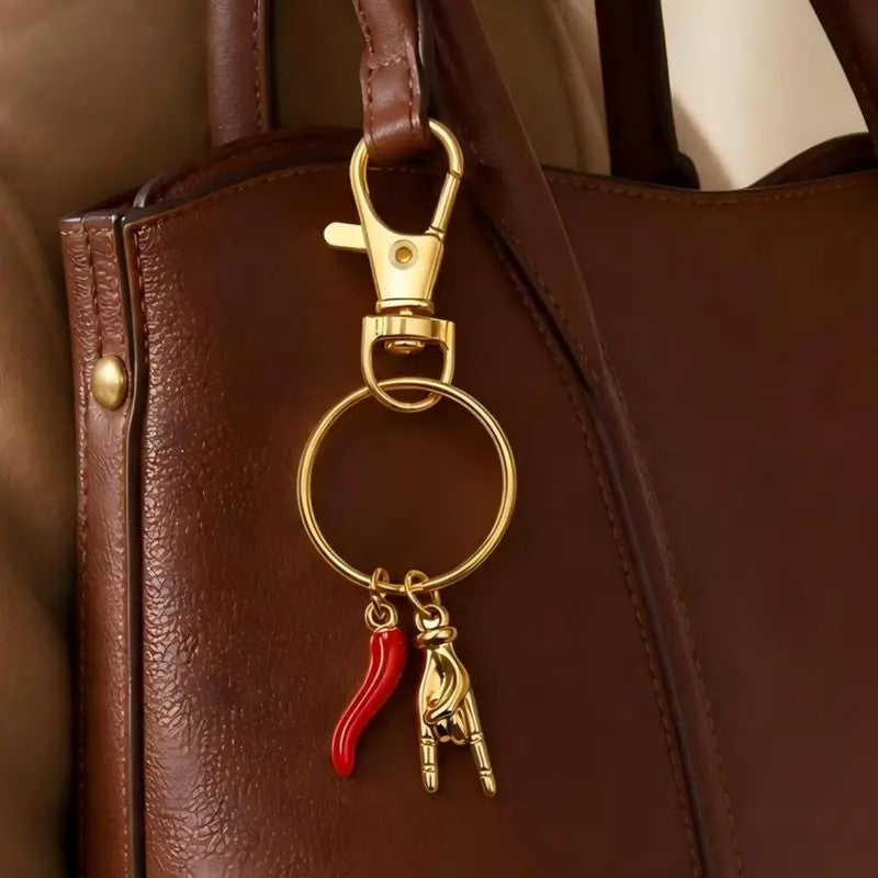 Red Horn & Hand Charm Keychain