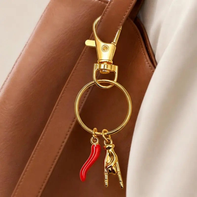 Red Horn & Hand Charm Keychain