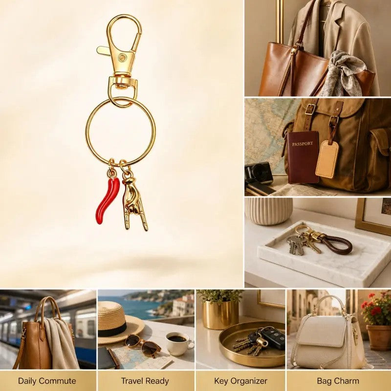 Red Horn & Hand Charm Keychain