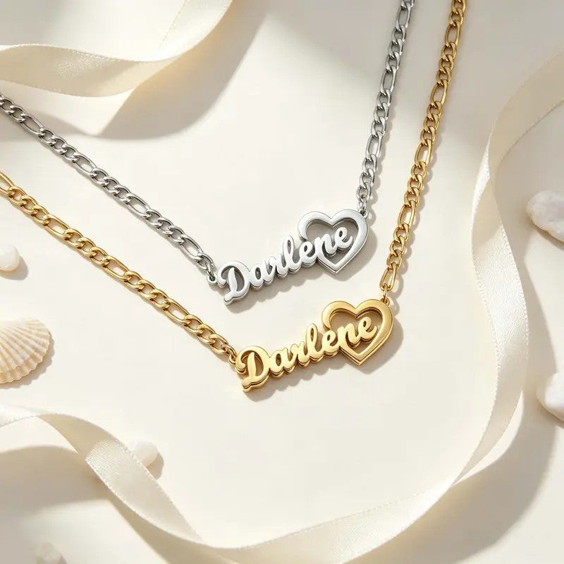 Openwork Heart Name Necklace