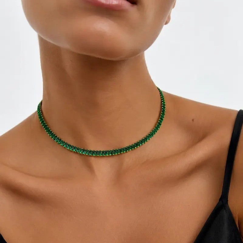 Green Crystal Tennis Necklace