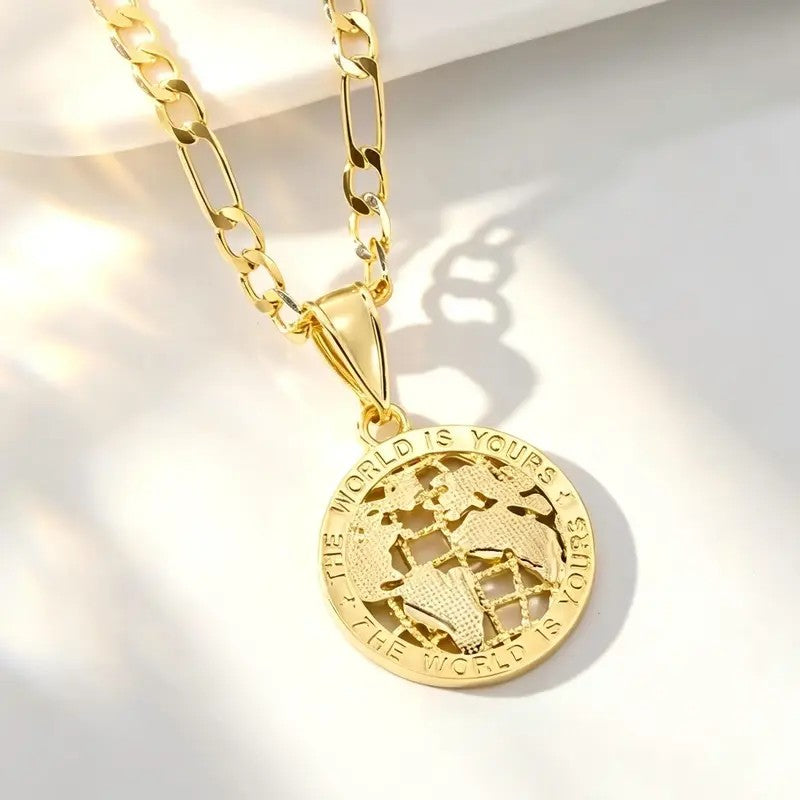 World Map Coin Necklace