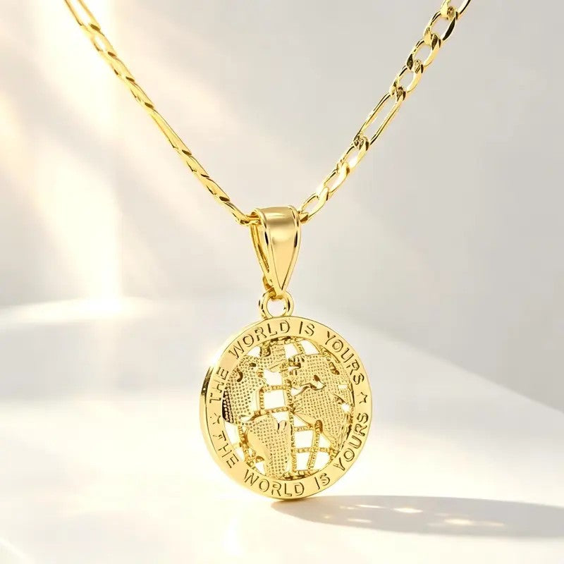 World Map Coin Necklace