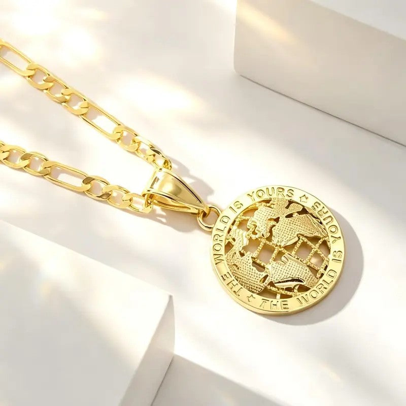 World Map Coin Necklace