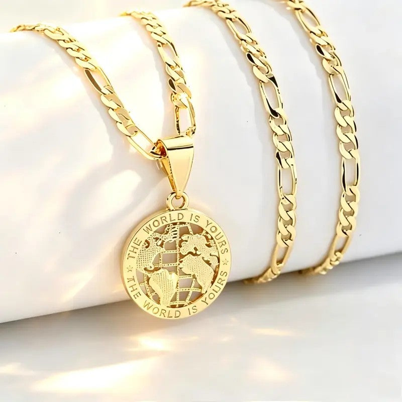 World Map Coin Necklace