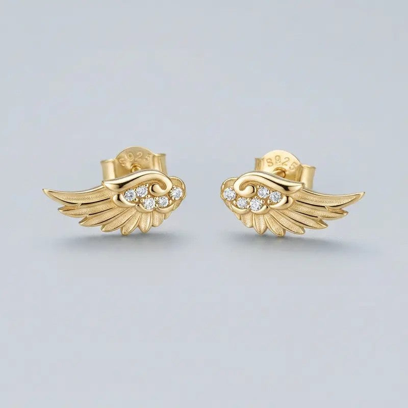 Curved Wing Crystal Stud Earrings