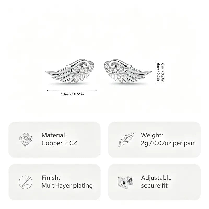 Curved Wing Crystal Stud Earrings