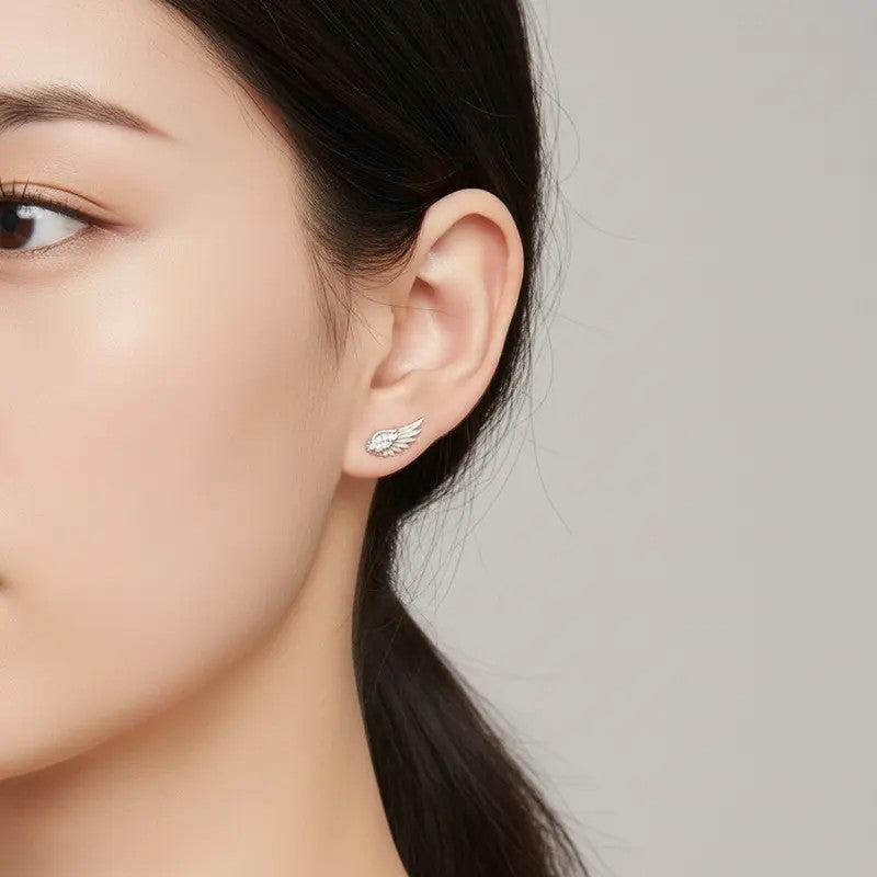 Curved Wing Crystal Stud Earrings