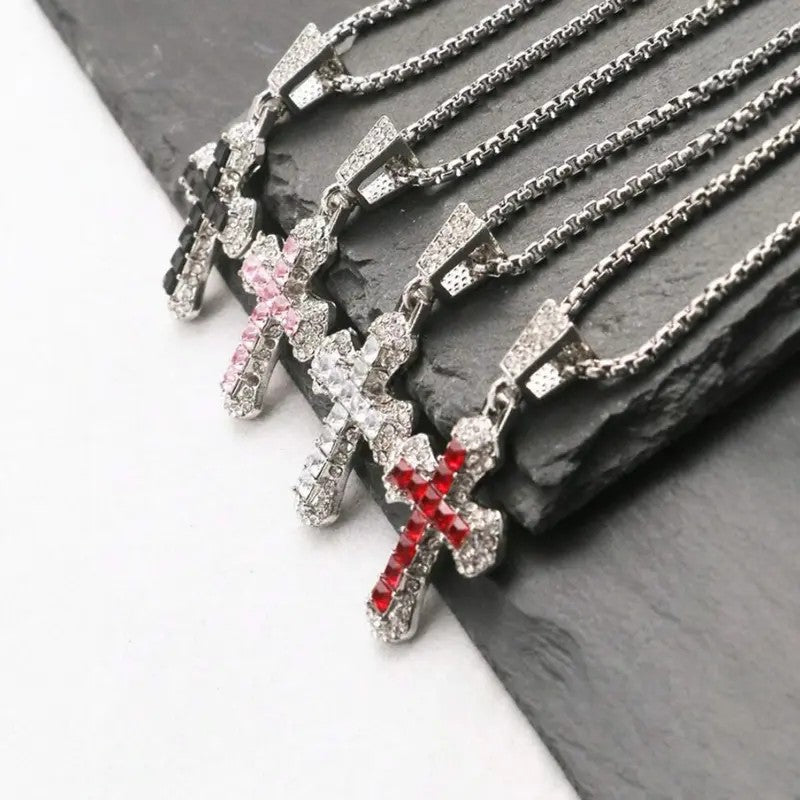Crystal Inlay Cross Necklace