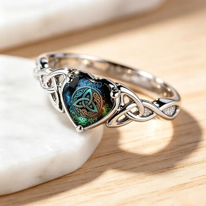 Colorful Trinity Knot Heart Ring