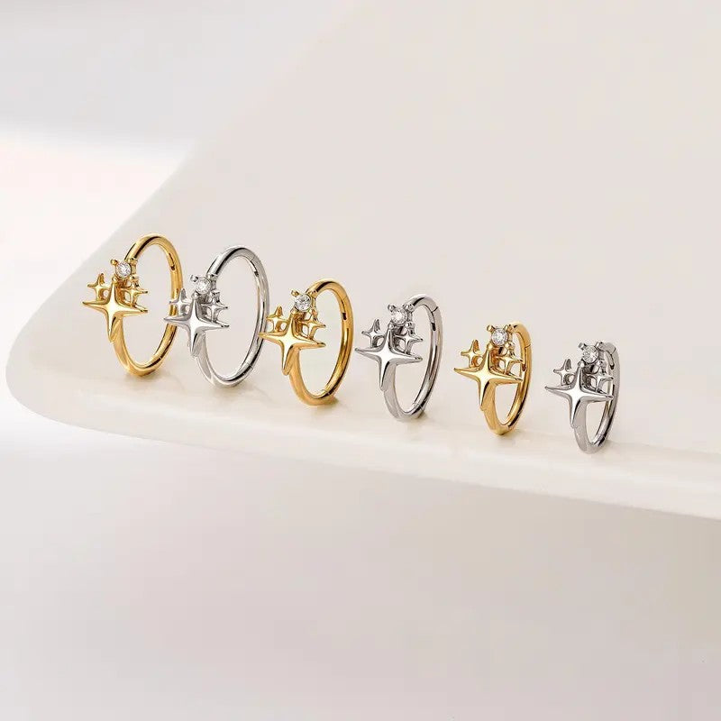 Triple Star CZ Nose Hoop