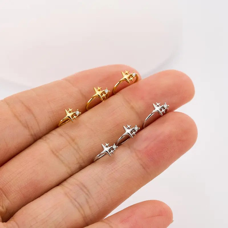 Triple Star CZ Nose Hoop