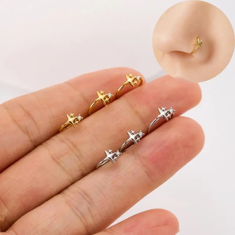 Triple Star CZ Nose Hoop